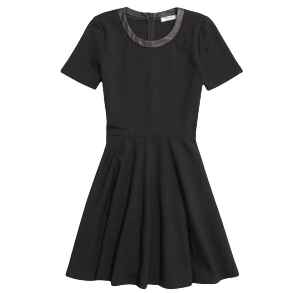 Madewell black mini dress with leather trim